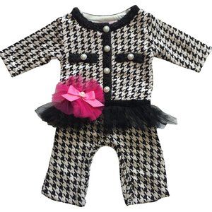 CachCach Baby Girls One Piece Black and White Houndstooth Dressy Outfit
